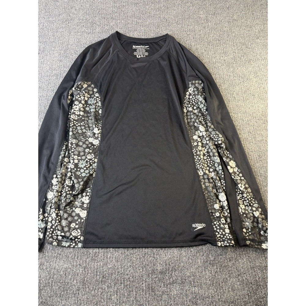 Speedo Rash Guard Swim Shirt Women's XL Black Floral Long Sleeve UPF Beach